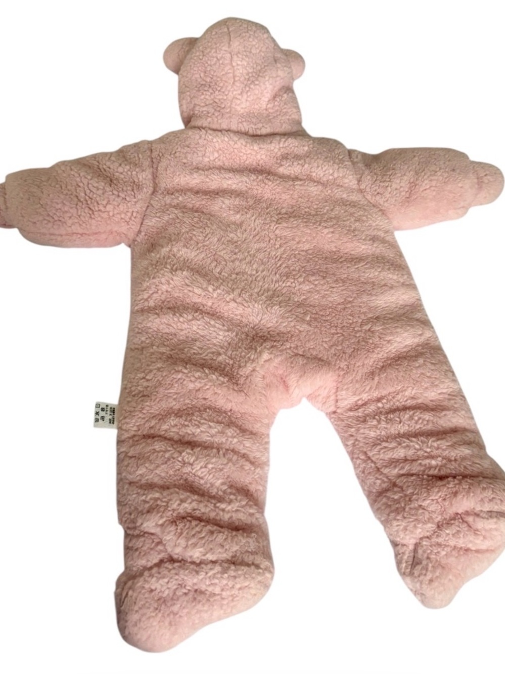 NWOT Pink Sherpa Baby Bear Hooded Snowsuit 0-3M Footed Bunting Cozy Winter - Picture 11 of 13